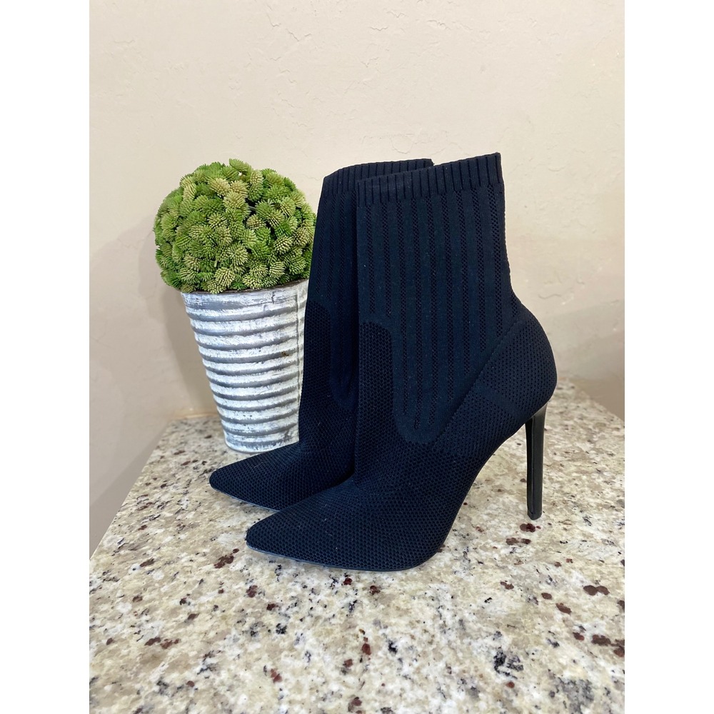 Steve Madden Women Black Knit Sock Boots Pointed Toe Stiletto Heel DISCREET 10M - Picture 2 of 7